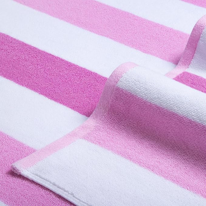 Large Beach Towel Oversized - 40"X70" Big Cute Beach Towels, Extra Large Thick Pink Stripe Towels, XL Wide Fluffy Swimming Towel Oversize, Giant Mauve Stripe Cotton Pool Towel for Adults
