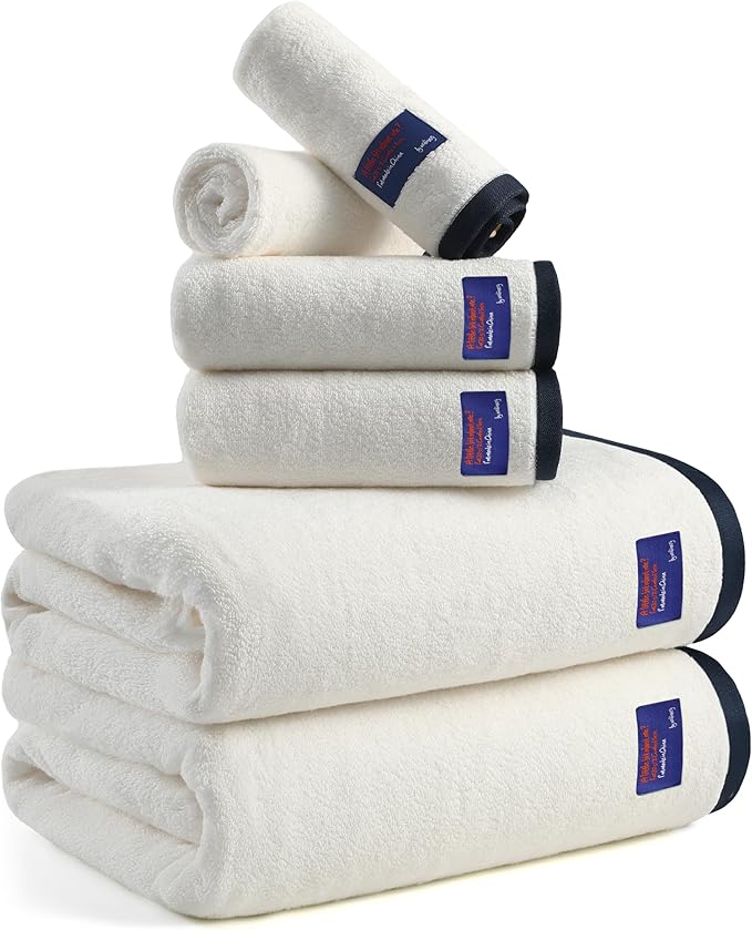 REDKISS 6 Pack Cotton Towel Set with Luxury Embellished Border, 600 GSM Ultra Soft & Highly Absorbent Bath Towels Set with 2 Bath, 2 Hand, 2 Washcloths for Bathroom, Gym, Spa, Hotel, White