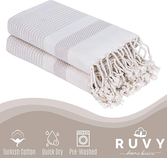Ruvy Home Basics Turkish Hand Towels for Bathroom Set of 4 | 18"x40", Cotton | Decorative Towel for Bathroom, Kitchen, Dishcloth, Tea, Yoga, Face, Gym - Beige