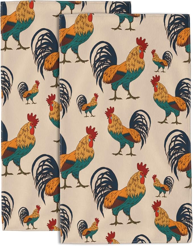Hand Towels Set of 2 Bright Roosters Towels for Bathroom Soft Absorbent Decorative Hand Bath Towels Dish Towels for Kitchen Sports Gym Yoga Home Decor 14 x 28 in