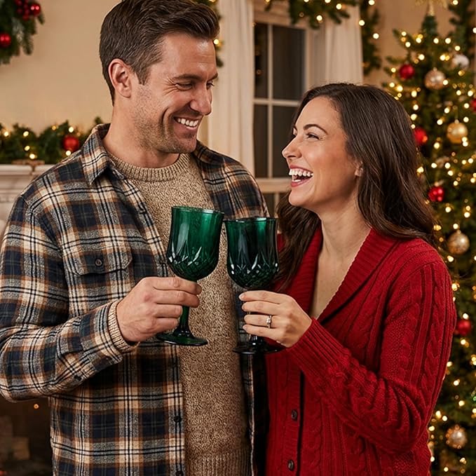 Plastic Wine Glasses，Plastic Goblets Vintage Style Cordial Drinking Glasses for Wedding Reception, Christmas Grand Event Party Supplies (24, Green)