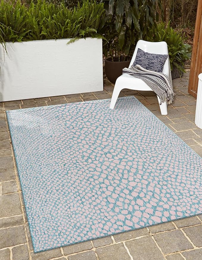 Unique Loom Jill Zarin Jill Zarin Outdoor Collection Area Rug - Cape Town (7' 1" x 10' Rectangle, Pink and Aqua/Light Blue)