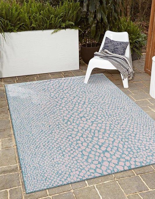 Unique Loom Jill Zarin Jill Zarin Outdoor Collection Area Rug - Cape Town (3' 3" x 5' 3" Rectangle, Pink and Aqua/Light Blue)