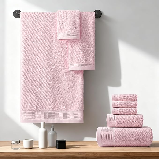 REDKISS Luxury 8-Piece Pink Towel Set, 2 Bath Towels, 2 Hand Towels, 4 Washcloths, 100% Cotton, Quick Dry, Highly Absorbent Towels for Bathroom, Gym, Hotel, Spa