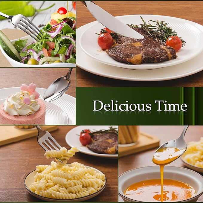 Aisoso 40-Piece High-End Silverware Set with Forks Spoons and Knives, Stainless Steel Serving Utensils for 8 with Mirror Finished Handle, Durability and Dishwasher Safe for Restaurant, Weddings