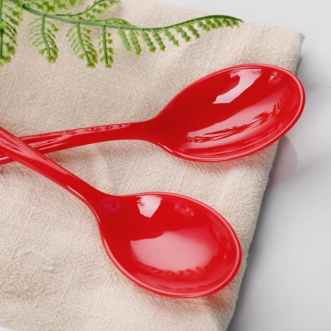 WDF 100 Pack Christmas Plastic Spoons - 6.9 Inch Heavy Duty Red Disposable Plastic Spoons, Modern Red Disposable Spoons Perfect for Christmas