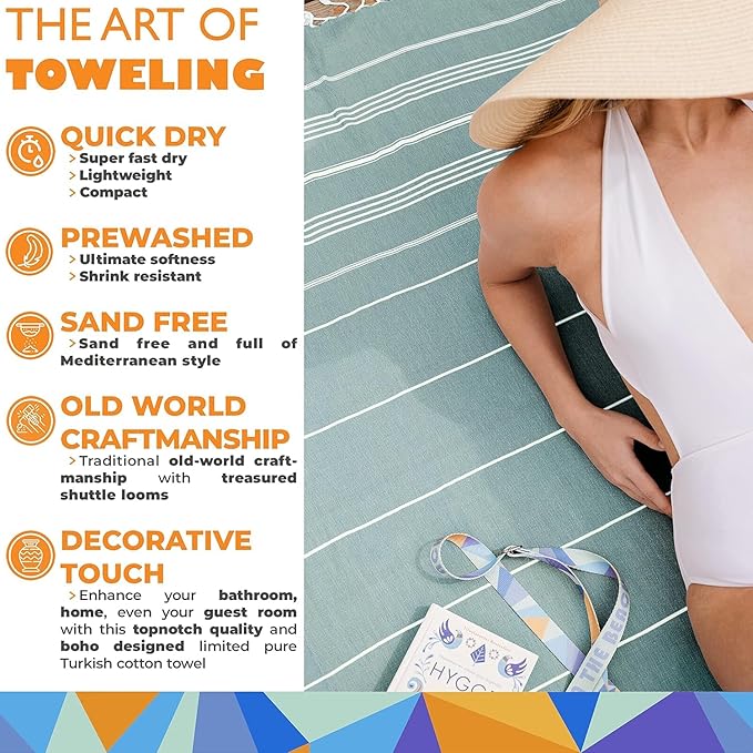 Madamelique Turkish Beach Towel Oversized - 39 x 74 - Quick Dry - Sand Free - Extra Large - Prewashed Beach Towels - Summer Gift - Beach Essentials - Travel Towel (Mediterranean Without Bag, Teal)