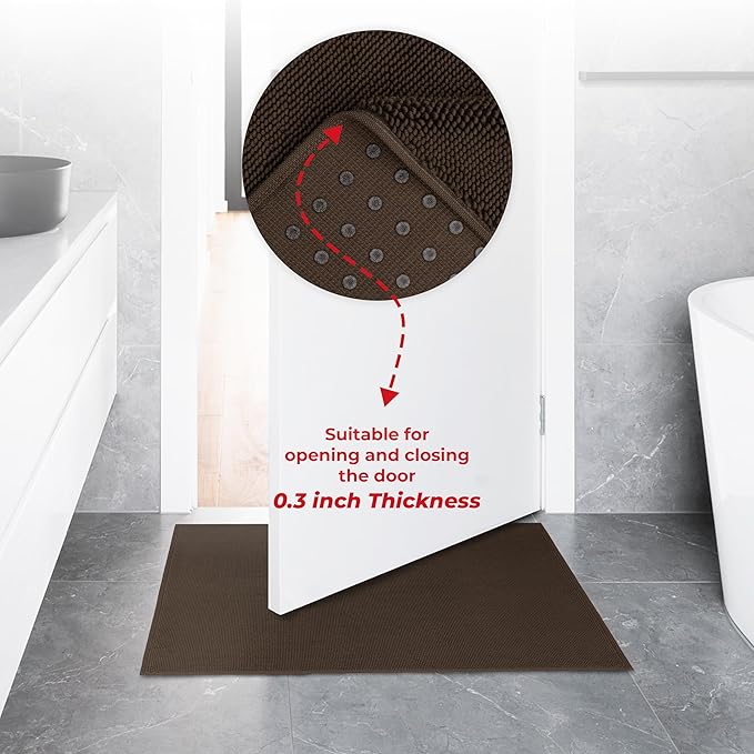 American Soft Linen Bath Rug, 20 in 34 in 100% Cotton Bath Mats Rugs for Bathroom, Slip Reducer Washable Shaggy Form Area Rugs, Brown Bath Rug