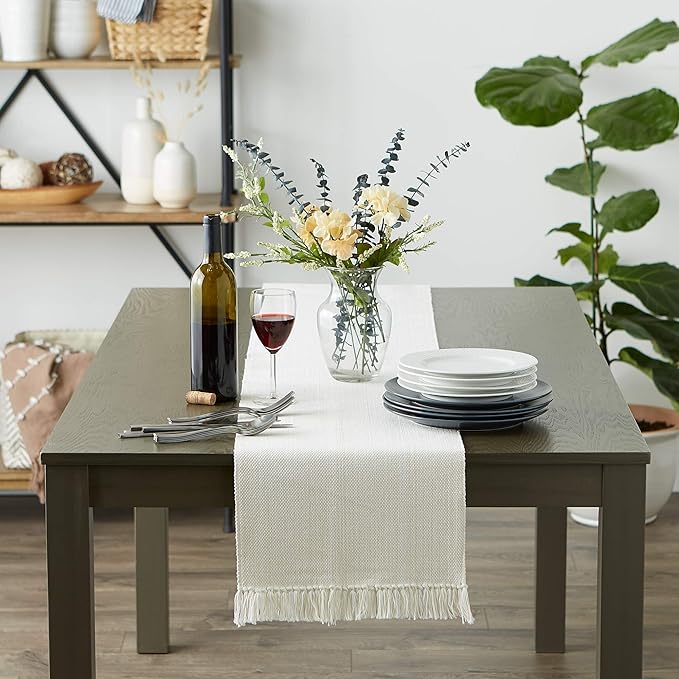 DII Variegated Tabletop Collection, Table Runner3x72, Off-White