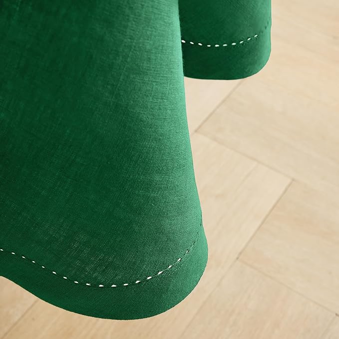 Solino Home Linen 60 Inch Round Tablecloth - 100% Pure Linen Green Round Tablecloth - Machine Washable Table Cloth for Christmas, New Year - Sonoma Hemstitch