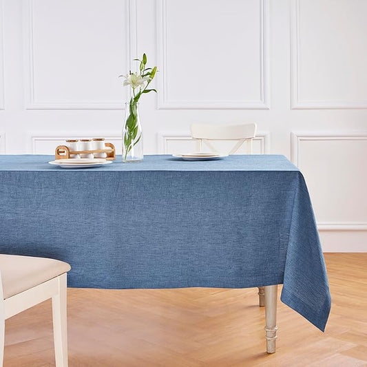 Solino Home Linen Tablecloth 60 x 90 Inch - 100% Pure Linen Blue Denim Table Cloth for Rectangular Tables - Athena, Machine Washable Cloth Tablecloth for Christmas, New Year