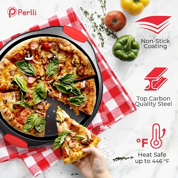 PERLLI Non-Stick 8-Piece Baking Pan Set, BPA-Free Carbon Steel Bakeware Set with Silicone Handles, Stackable Kitchen Oven Set, Cookie Sheet, Baking Tray, Baking Sheet Set, Oven Safe (446°F)