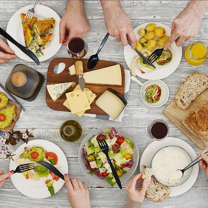 Compostable Utensils, Black Plastic Silverware, Compostable Cutlery 120 Forks 120 Spoons 60 Knives, No Plastic Disposable Silverware, Eco Friendly Disposable Cutlery for Party Office Wedding