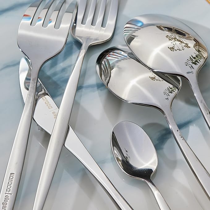 Karaca Lizbon 30-Piece Stainless Steel Cutlery Set for 6 People, 18/10 Stainless Steel, Heat Resistant, Corrosion Resistant, 3mm Thick, Silver