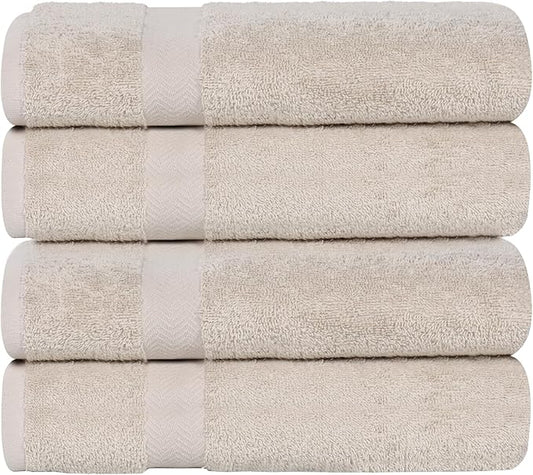Superior 4-Piece Cotton Bath Towel Set, Towels for Adults, Kids, Fast Drying Body Towels, Shower, Bath, Pool, Guest/Master Bathroom Essentials, Dorm, Home, Apartment, Franklin Collection, Stone
