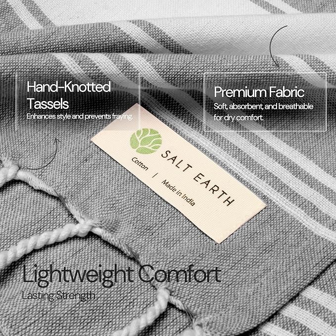 Salt Earth Cotton Turkish Beach Towel, Set of 4-36" X72" Large Bath Towels, Quick Dry Towel, Bathroom, Beach Essentials, Gym, Quick Dry for Shower, Lightweight Large Towels for All (Alloy)