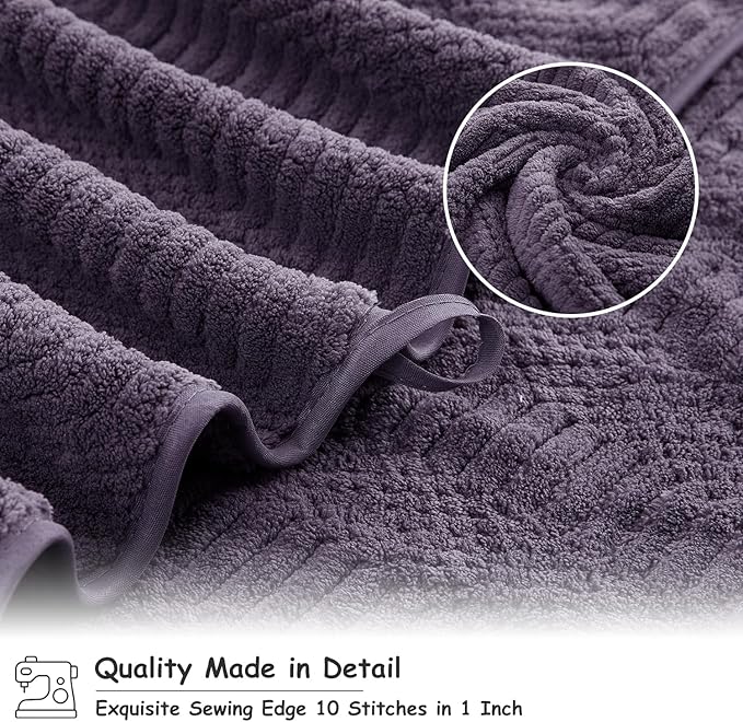 18 Pcs Purple Woven Family Towels Set-6 Bath Sheets,6 Hand Towels,6 Washcloths Soft Polyester Towels Absorbent Shower Towel Quick Dry Beach Chair Towel Lint Less Towels Set for Bathroom Spa Gym Hotel