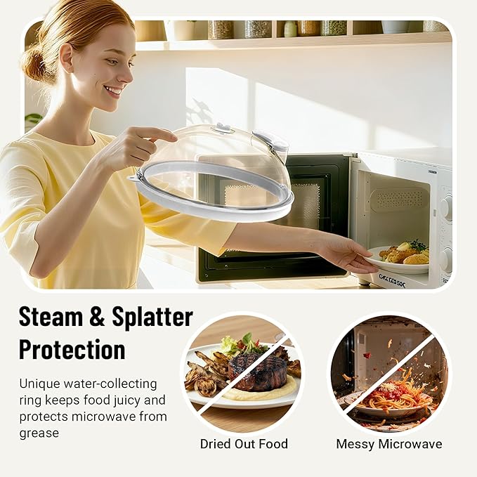 Microwave Splatter Cover with Water Steamer, Upgraded Microwave Cover for Food with Handle, Clear Plate Covers, Splatter Guard, Kitchen Essentials Gadgets, House Warming Gifts New Home, 12 Inch