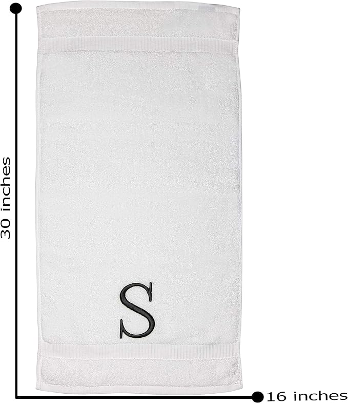 Dark Gray, Letter Hand Towel for Bathroom - Monogrammed Initial Hotel Quality Decorative Embroidered Towel for Powder Room, Spa - GOTS Organic Certified - Pack of 2, Letter S