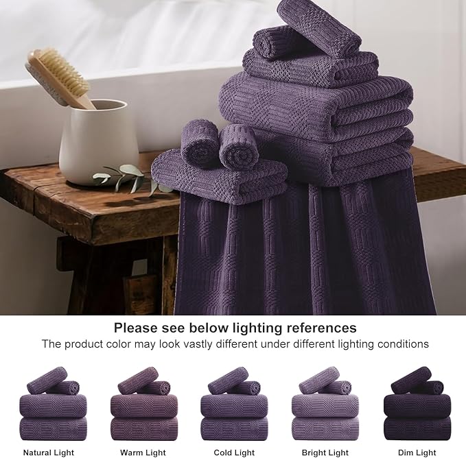 18 Pcs Purple Woven Family Towels Set-6 Bath Sheets,6 Hand Towels,6 Washcloths Soft Polyester Towels Absorbent Shower Towel Quick Dry Beach Chair Towel Lint Less Towels Set for Bathroom Spa Gym Hotel