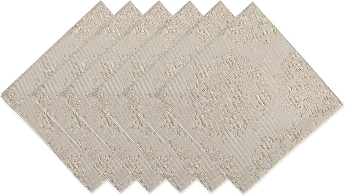 DII Holiday Dining Table Linen Sparkle Metallic Kitchen Décor, Napkin Set, 20x20, Jacquard Snowflakes, 6 Piece