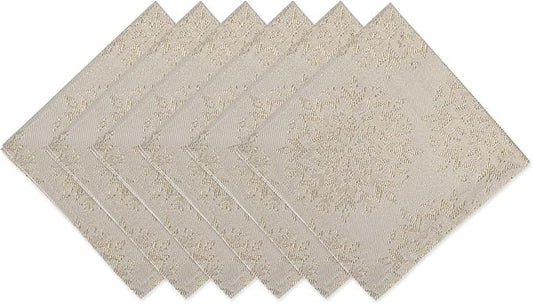 DII Holiday Dining Table Linen Sparkle Metallic Kitchen Décor, Napkin Set, 20x20, Jacquard Snowflakes, 6 Piece