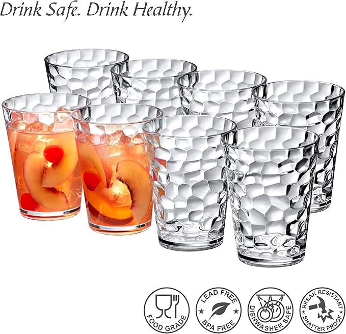 Amazing Abby - Iceberg - 16-Ounce Plastic Tumblers (Set of 8), All-Clear Reusable Plastic Cups, Stackable, BPA-Free, Shatter-Proof, Dishwasher-Safe