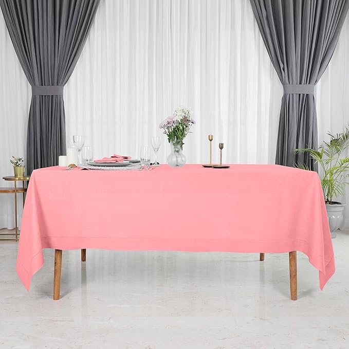 D'Moksha Homes Dusty Pink Linen Tablecloth 60 x 120 Inch - 100% Pure Linen Hemstitch Tablecloth for Rectangle Tables - Classic Hemstitch, Machine Washable Table Cloth for Christmas, Holiday, New Year