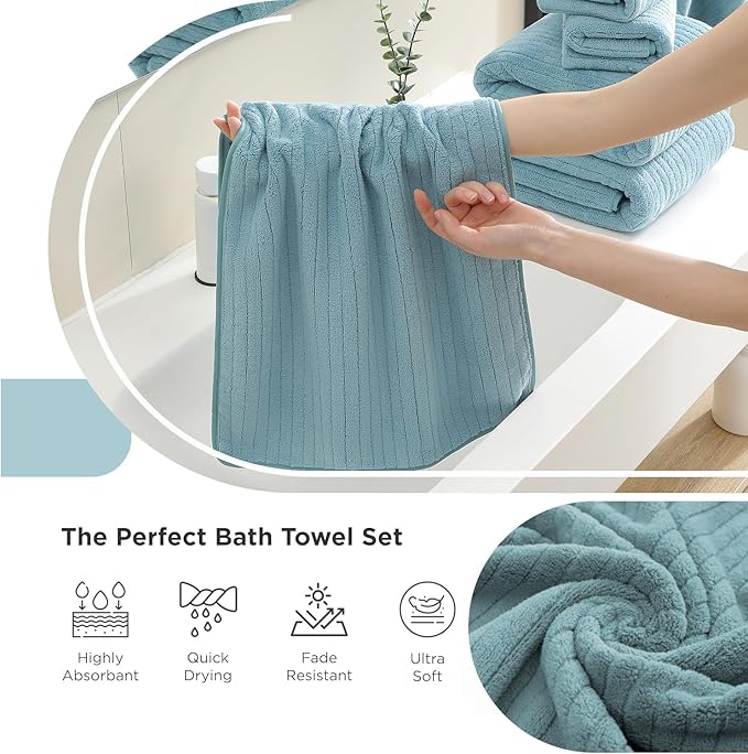 18 Piece Family Bath Towel Set Include 6 Bath Towels,6 Hand Towels and 6 Washcloths Soft Bathroom Towel with Hanging Loops,Highly Absorbent Quick Dry Towels Set for Bathroom,Hotel and Spa-Turquoise