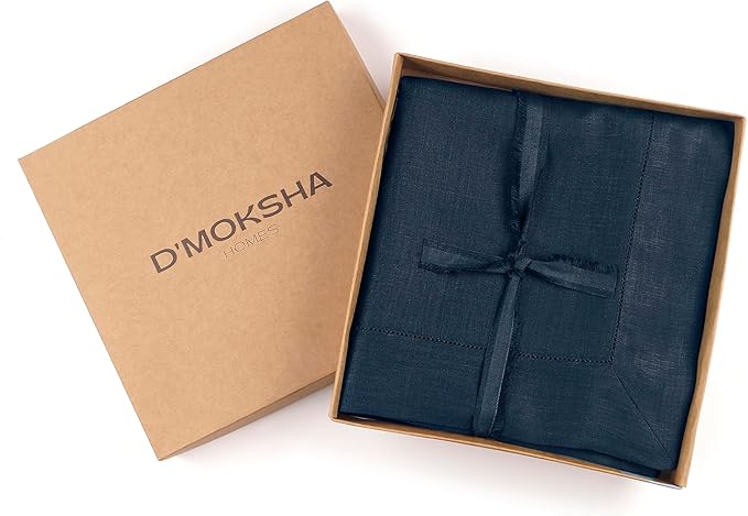 D'Moksha Homes Navy Blue Linen Tablecloth for Rectangle Tables 60 x 84 Inch - Classic Hemstitch 100% Pure Linen Navy Table Cloth - Machine Washable Dining Tablecloth for Christmas, Holiday, New Year