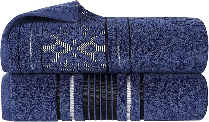 Superior Cotton Bath Sheet Set, Zero Twist, Oversized Large Absorbent Body Towels, Luxury Soft Drying, Shower, Spa, Hotel, Pool, Guest Bathroom, Home Essentials, Assorted Floral Set of 2, Navy Blue