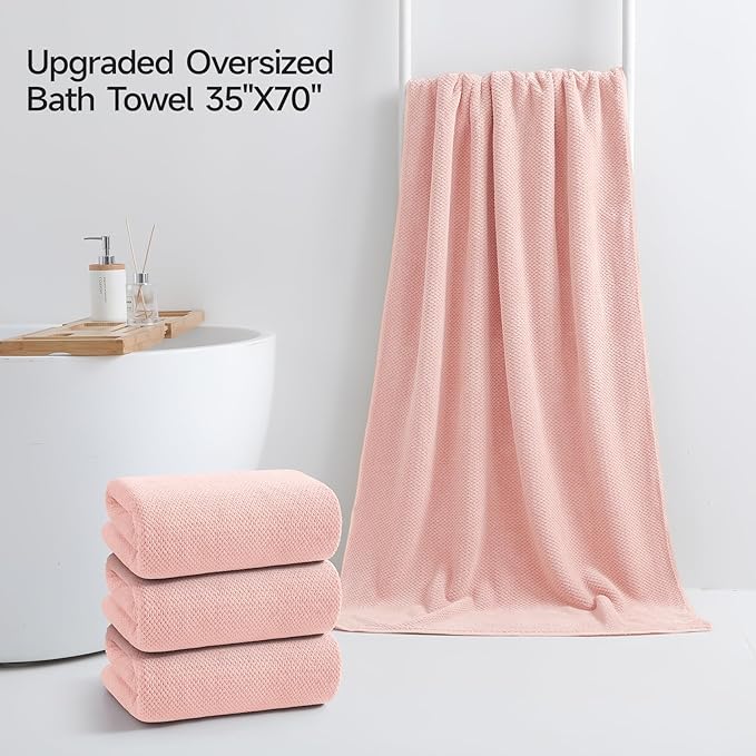 REDKISS 4 Pack Pink Bath Towels, 35 x 70 in Extra Large Coral Fleece Bath Towel Set, Super Soft Highly Absorbent Plush Bathroom Towels for Adults, Quick Dry Towel Set for Spa, Gym, Travel