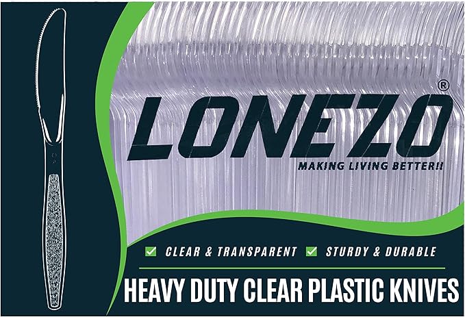 Lonezo [150 Count Plastic Knives Clear Plastic Knives Heavy Duty Shatter Resistant Disposable Knifes for Parties Picnic All Indoor Outdoor Activities