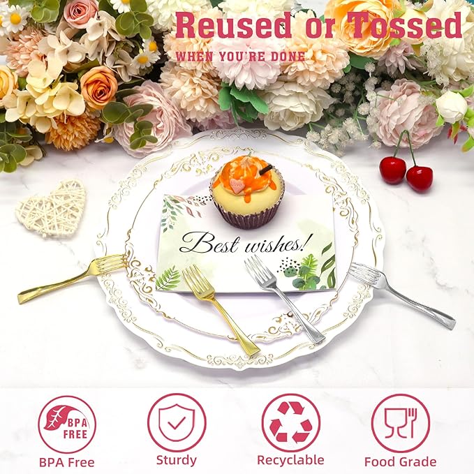 100 PCS Gold and Silver Mini Forks Heavy Duty, 4 inch Gold and Silver Plastic Fork, Mini Forks for Appetizers, Dessert Fork Disposable, BPA Free, Food Safe, Suitable for All Occasions