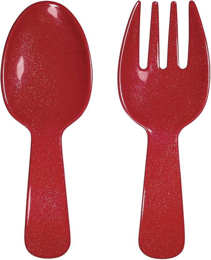 UPware Twinkle Dust Melamine Salad Servers, Serving Utensil Set, Includes Serving Fork and Spoon for Tossing Salad, Pasta, Christmas Decorations, Red, 10.75 Inch, Set of 2