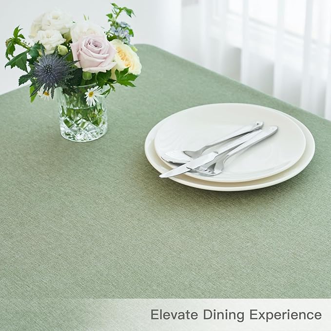 maxmill Rectangle Linen Texture Tablecloth Stain Proof Waterproof Wrinkle Free Washable Dining Table Cloth Wipeable Fabric Dining Room Table Cover Farmhouse Tablecloths, 60 x 120 Inch, Sage Green
