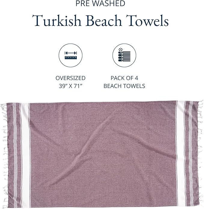 LANE LINEN Beach Towels 4 Pack - Beach Towels Oversized, Pre-Washed Extra Large Beach Towel, Quick Dry, No Sand Beach Towel, Pool Towels for Adults, 39"x71" - Wistful Mauve