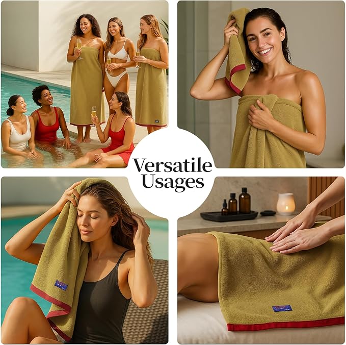 REDKISS 6 Pack Cotton Towel Set with Luxury Embellished Border, 600 GSM Ultra Soft & Highly Absorbent Bath Towels Set with 2 Bath, 2 Hand, 2 Washcloths for Bathroom, Gym, Spa, Hotel, Mustard Yellow