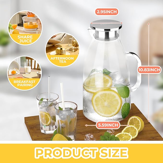 SUSTEAS 3 Liter 101 oz Glass Pitcher with Lid and Nozzle, Cold/Hot Water Glass Water Bottle, Ice Tea Water Jar for Refrigerator, Large Water Jar for Juice, Milk, Coffee or Homemade Drinks,Vase