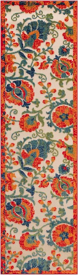 Nourison Home Aloha Red Multicolor 2'3" x 8' Area Rug - Easy Clean, Non Shedding, Bed Room, Living Room, Dining Room, Kitchen (8' Runner)