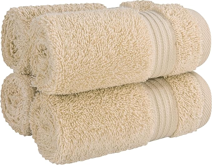 Cotton Paradise 100% Cotton Turkish Washcloth Set for Bathroom, 4 Piece Soft Absorbent Small Hand Face Towels Wash Rags, Beige