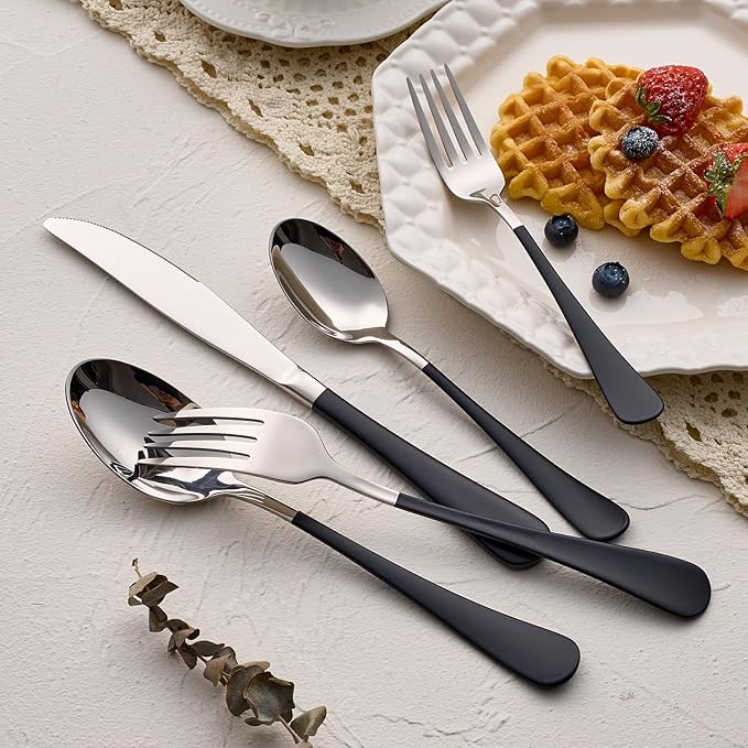 20-Pieces Black Silverware Sets for 4,Black Handle Stainless Steel Cutlery Set, Include Forks Spoons and Knives Set, Dishwasher Safe Utensil Sets for Home Restaurant