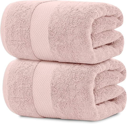 White Classic Pink 650 GSM Cotton Bath Sheet Towel - Extra Large 35x70, Luxury Soft, Highly Absorbent, Quick Dry, 2 Pack
