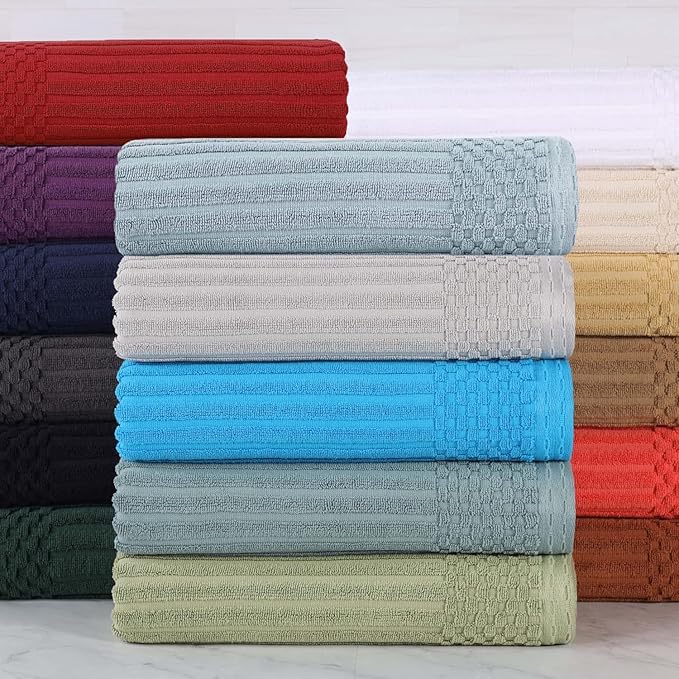 Cotton 8-Piece Solid and Ribbed Towel Set, Face Towels 13” x 13”, Hand Towels 16” x 28”, Bath Towels 27” x 54”, Golden Mist by Superior