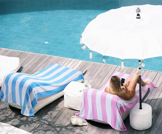 WILFA Extra Large Beach Towel - Oversized Mircofiber Beach Towel 40'' x 70'', XL Striped Lightweight Pool Towel, Big Cabana Swim Travel Towel for Adults Mens Women,Blue