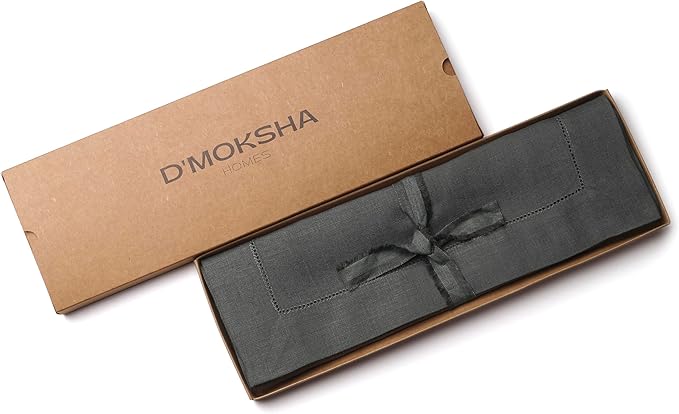D'Moksha Homes Linen Placemats Set of 4 - Classic Hemstitch Charcoal Grey Placemats 14 x 19 Inch - 100% Pure Linen Table Mats for Christmas, Holiday, New Year - Handcrafted and Machine Washable