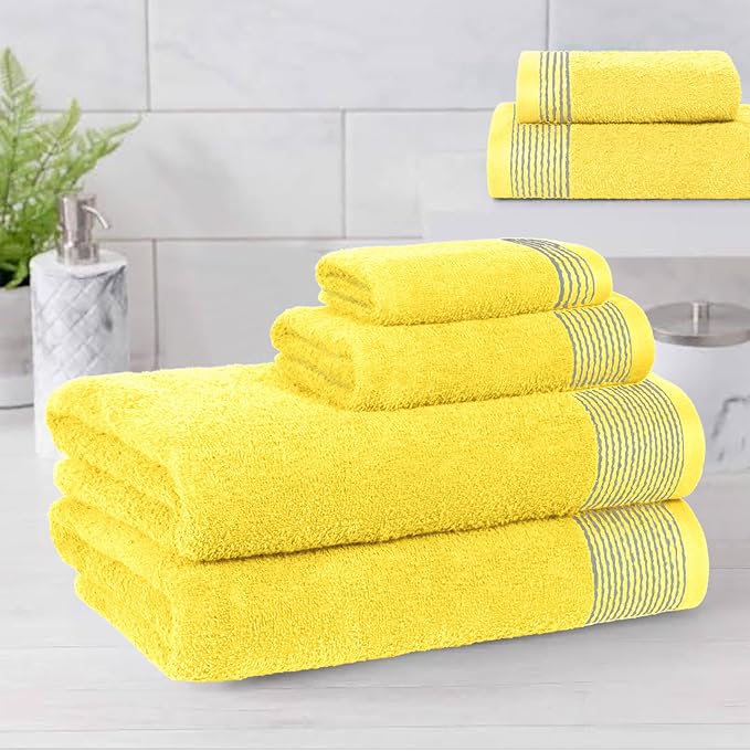 Belizzi Home 100% Cotton Ultra Soft 6 Pack Towel Set, Contains 2 Bath Towels 28x55 inchs, 2 Hand Towels 16x24 inchs & 2 Washcloths 12x12 inchs, Compact Lightweight & Highly Absorbant - Yellow
