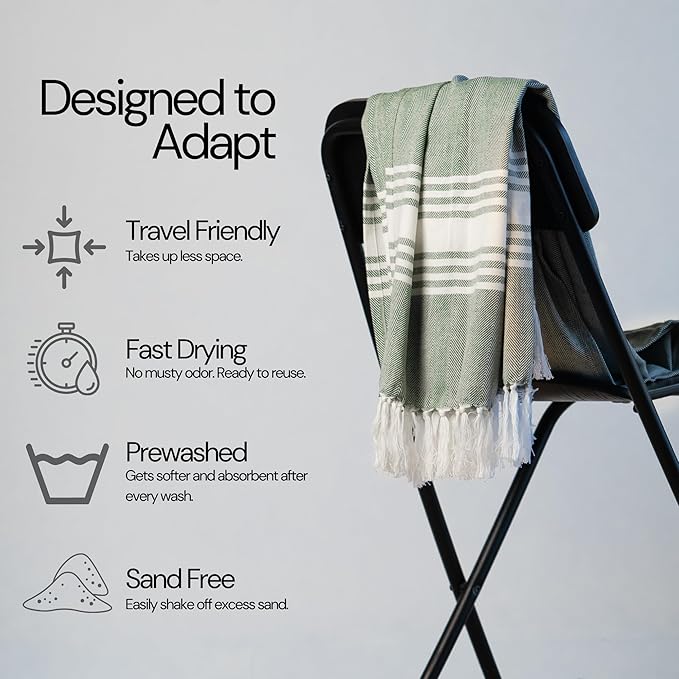 Salt Earth 100% Cotton Herringbone Weave Beach Towel, Set of 4-36" X72" Large Bath Towels, Quick Dry Towel, Bathroom, Beach Essentials, Gym, Lightweight Large Towels (Yellow Green)