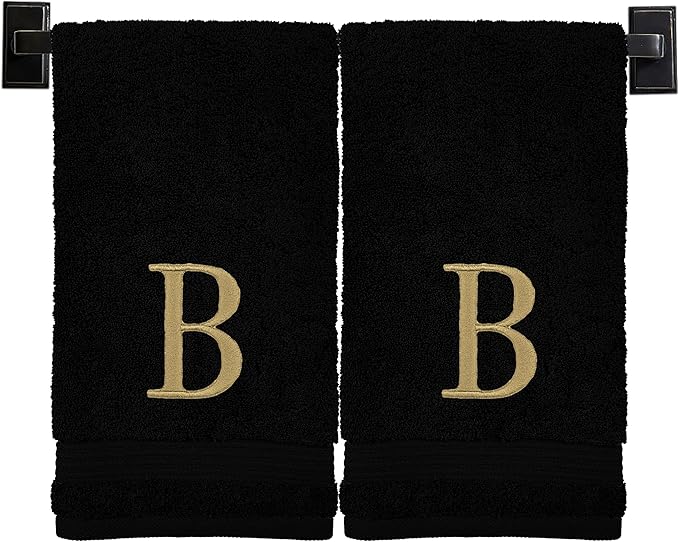 Monogrammed Hand Towels for Bathroom | Luxury Turkish Cotton | Embroidered in USA | Set of 2 | Choose Set Color and Monogram Color | A - Z | Modern Font