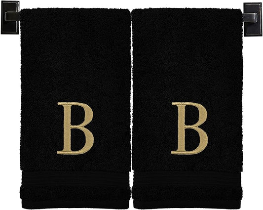 Monogrammed Hand Towels for Bathroom | Luxury Turkish Cotton | Embroidered in USA | Set of 2 | Choose Set Color and Monogram Color | A - Z | Modern Font